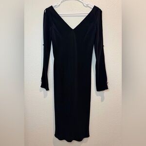 Jones New York Vintage Gothic Black Long Sleeves with Crystals Midi Dress Size 4